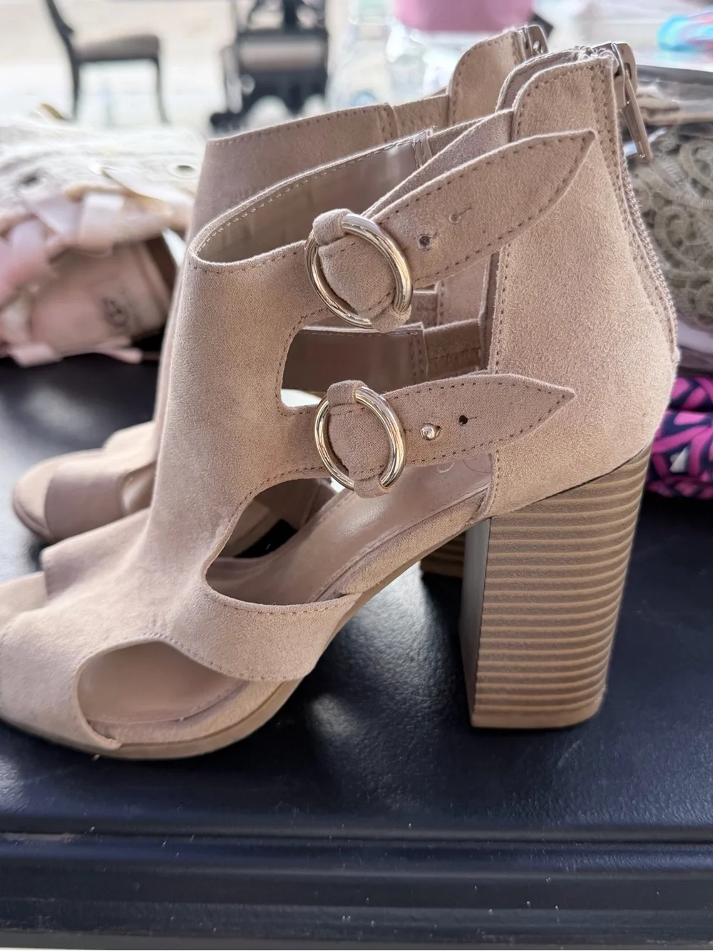 Apt. 9 Nude Suede Cutout Peep-Toe Heels